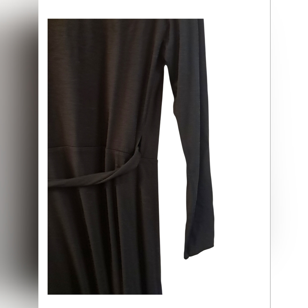 Black Midi Wrap Dress with Tie Waist - Picture 11 of 12